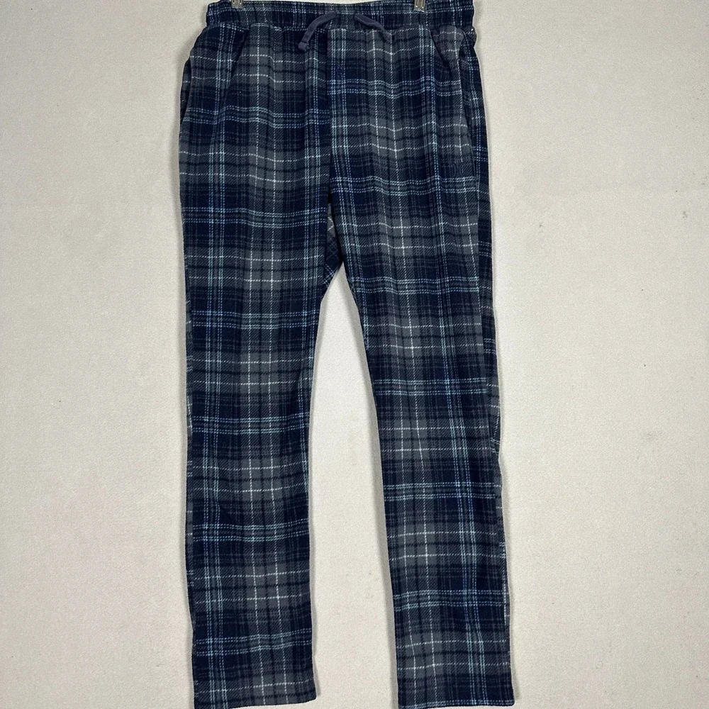 Hurley Lounge Pants Mens Medium Plaid Blue Grey Flannel Fleece Drawstring Pajama